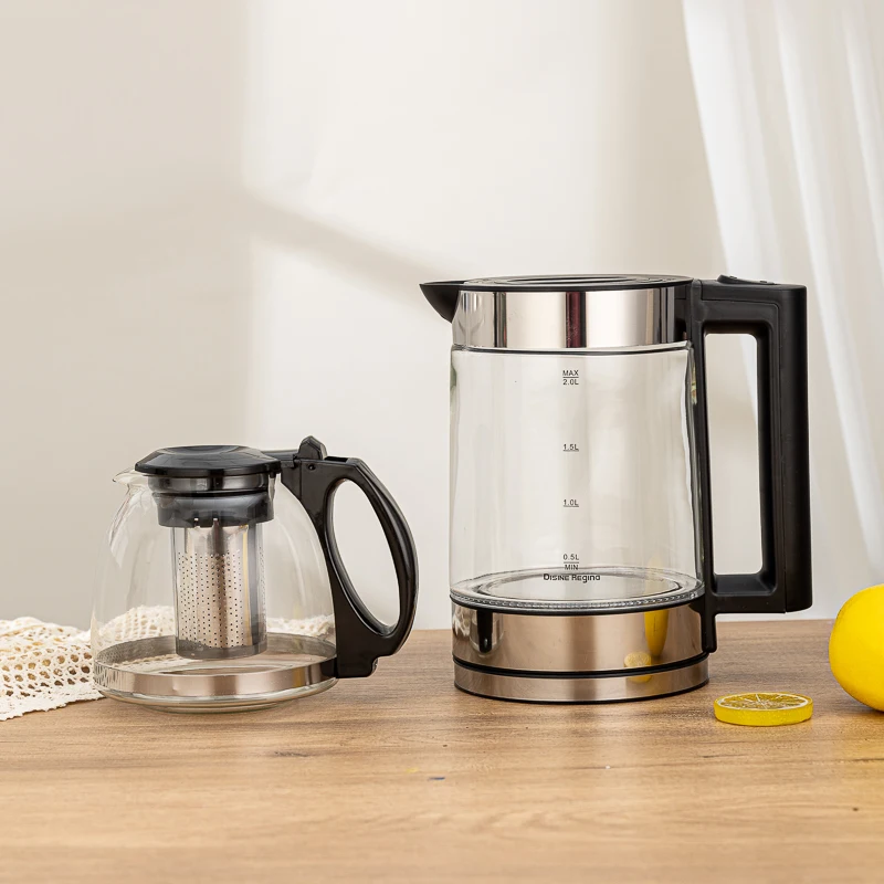 High borosilicate glass 1.8L stainless steel blue LED lights heat up the fast electric kettle