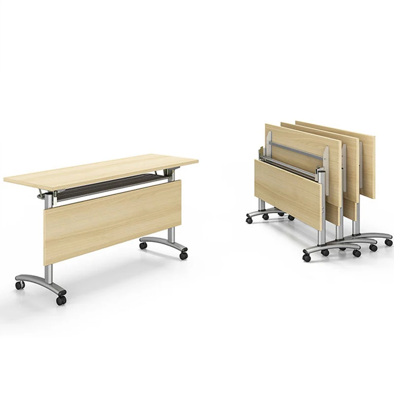 Commercial Wooden Office Furniture Folding Conference Training Table Foldable Desk On Wheels For Meeting