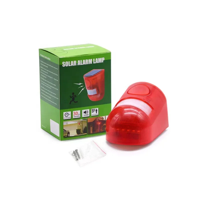 Solar Powered Infrared Motion Sensor Detector Siren Strobe Alarm System 110db Loud for Home Yard Outdoor Security Waterproof LED