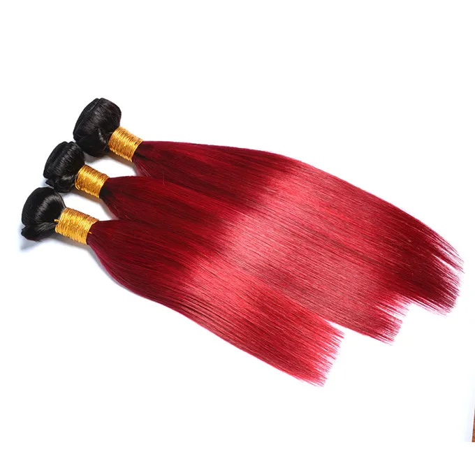 Factory Price Two Tone ombre color human hair extensions 1B Red/Bug ombre color hair bundles