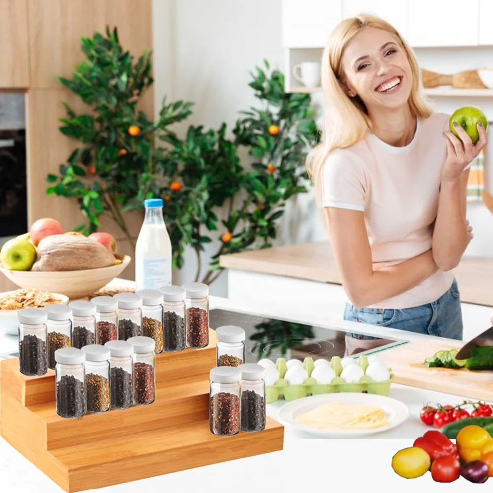 Hot sale kitchen organization and storage bamboo 3 tier spice rack free standing