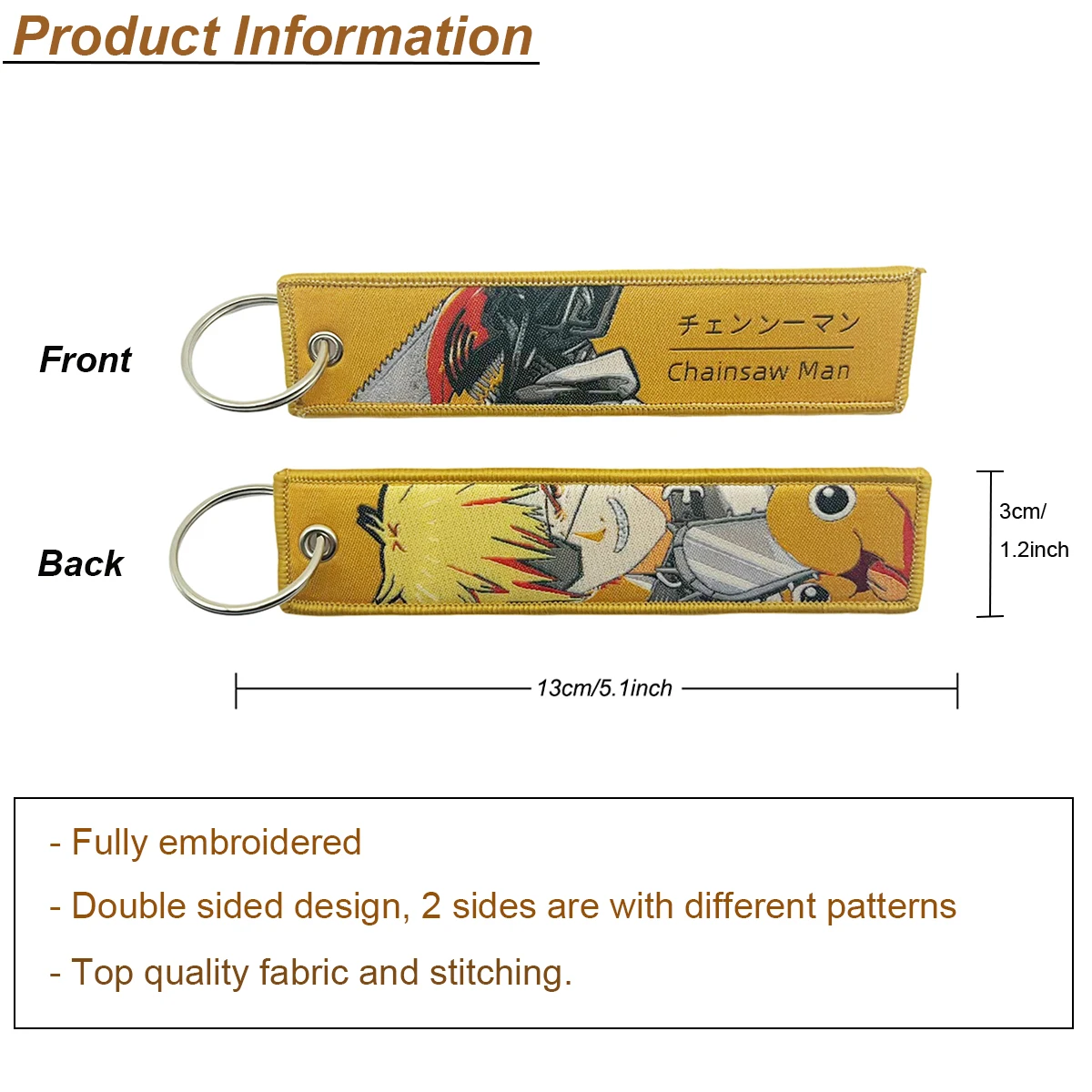 Wholesale 1000 Jet tag Embroideryc Anime Keychain  Demon Slayer Double-sided Keychain Motorcycle Car Anime Embroidery Keychain