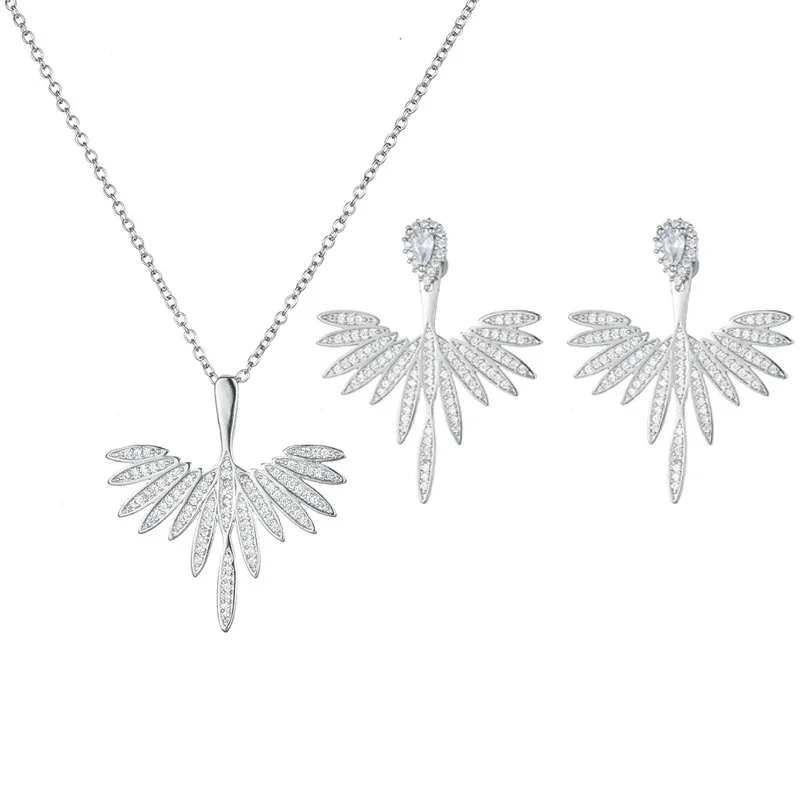 DAIHE SET-3901 Angel Wing Necklace Inlaid with Zircon Women Earrings Clavicle Necklace Jewelry Two-piece Set