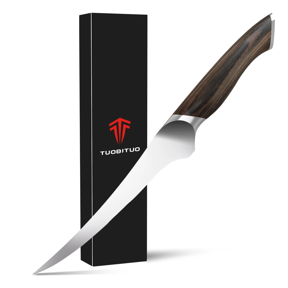 Professional Kitchen Boning Knives For Meat Poultry Cutting German Steel Pakka Wood Handle 7 Inch Fishing Fillet Knife