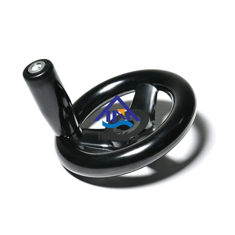 Insulated Spoked Handwheel Round Solid Black Bakelite Handwheel With Rotating Handle