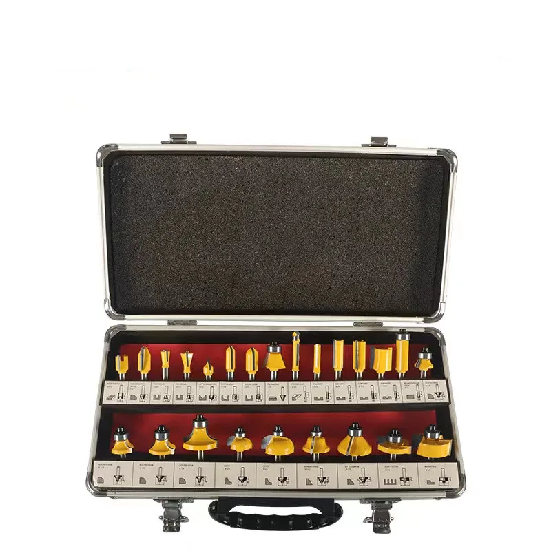 24pcs 1/2 1/4 8mm Shank Tungsten Carbide Router Bit Set for Wood Aluminum Case  orWoodworking DIY Milling Cutter Wood Tools
