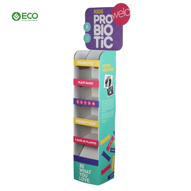 Customized Snacks Display Stand Alone Paper Corrugated Cardboard Potato chips Floor Standing Display Racks