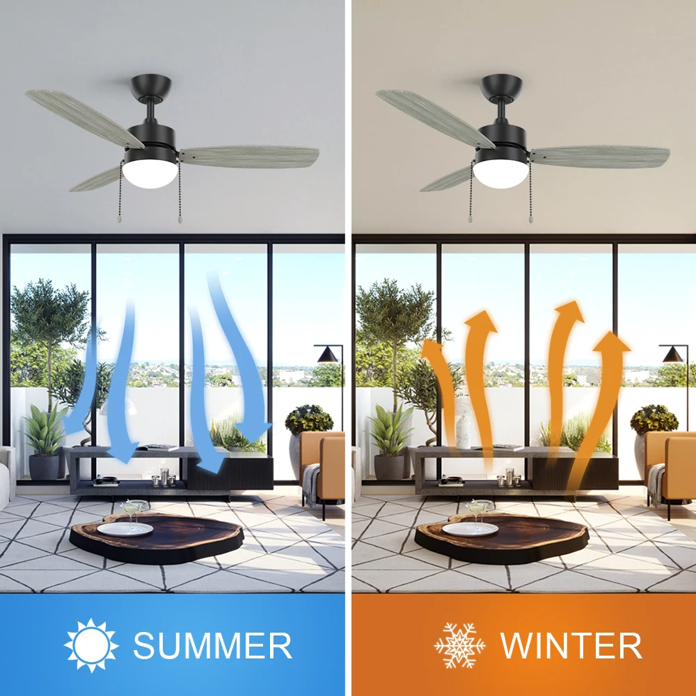High Quality 44Inch Simple Modern Smart App Control Reversible Motor Black Ceiling Fan With Light