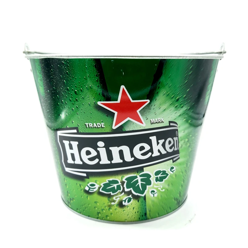Горячее предложение, изготовленное на заказ металлическое оцинкованное железное ведро для льда Heineken 5 л