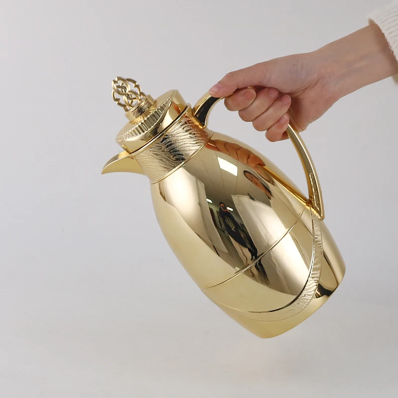 Food Grade Pink Glass Arabic Coffee Pot 1.0L Teapot Jug Dallah Thermos Flask for Middle East