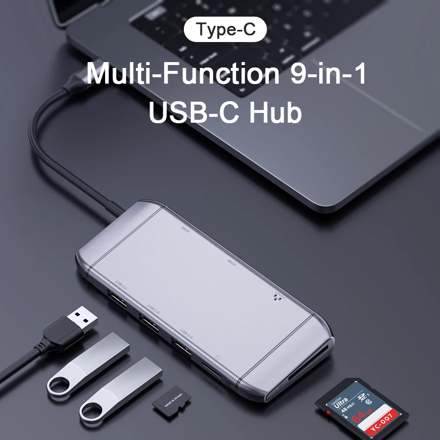 
Soomfon 9 in 1 Type C Docking USB C to Ethernet HDMI VGA USB C Hub Adapter for Macbook 
