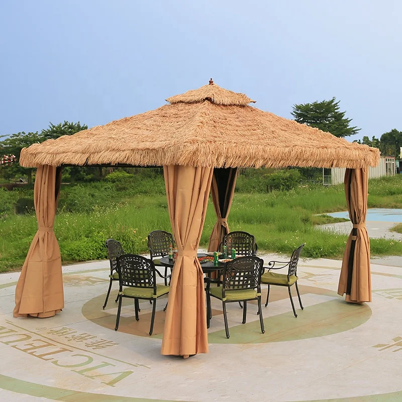 All Weather Outdoor Gazebo Camping Villa Garden Pavilion Doubletop Thatch Removable Tent 3M*3M