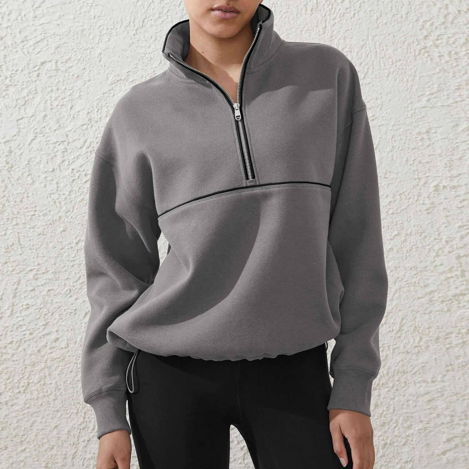 Custom 1/2 Zipper Hoodies Winter 100% Fleece Zipper Pullover Heavy Weight Crew Neck Sweater For Women
