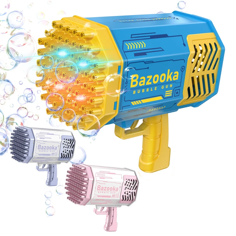 Kids Adult Outdoor Electric Soap Gatling Bubble Machine Bubble Gun Toy Rocket Launcher Bazooka 69 Holes Light Plastic Color Box