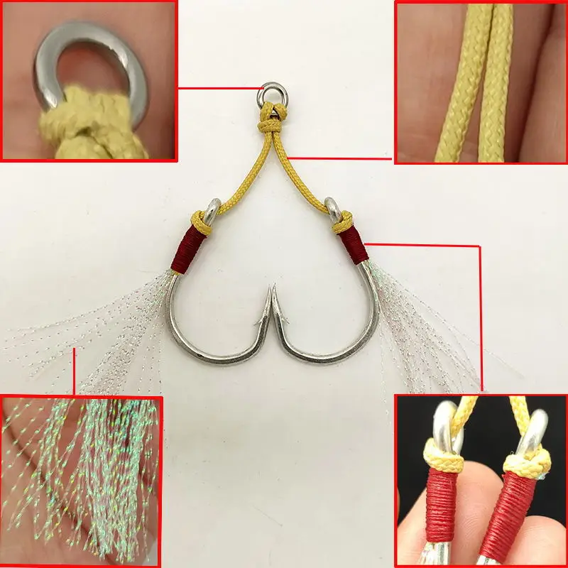 Addictpro wholesale manual binding jigging assist hooks double hook with bright silk double hook 1/0-11/0