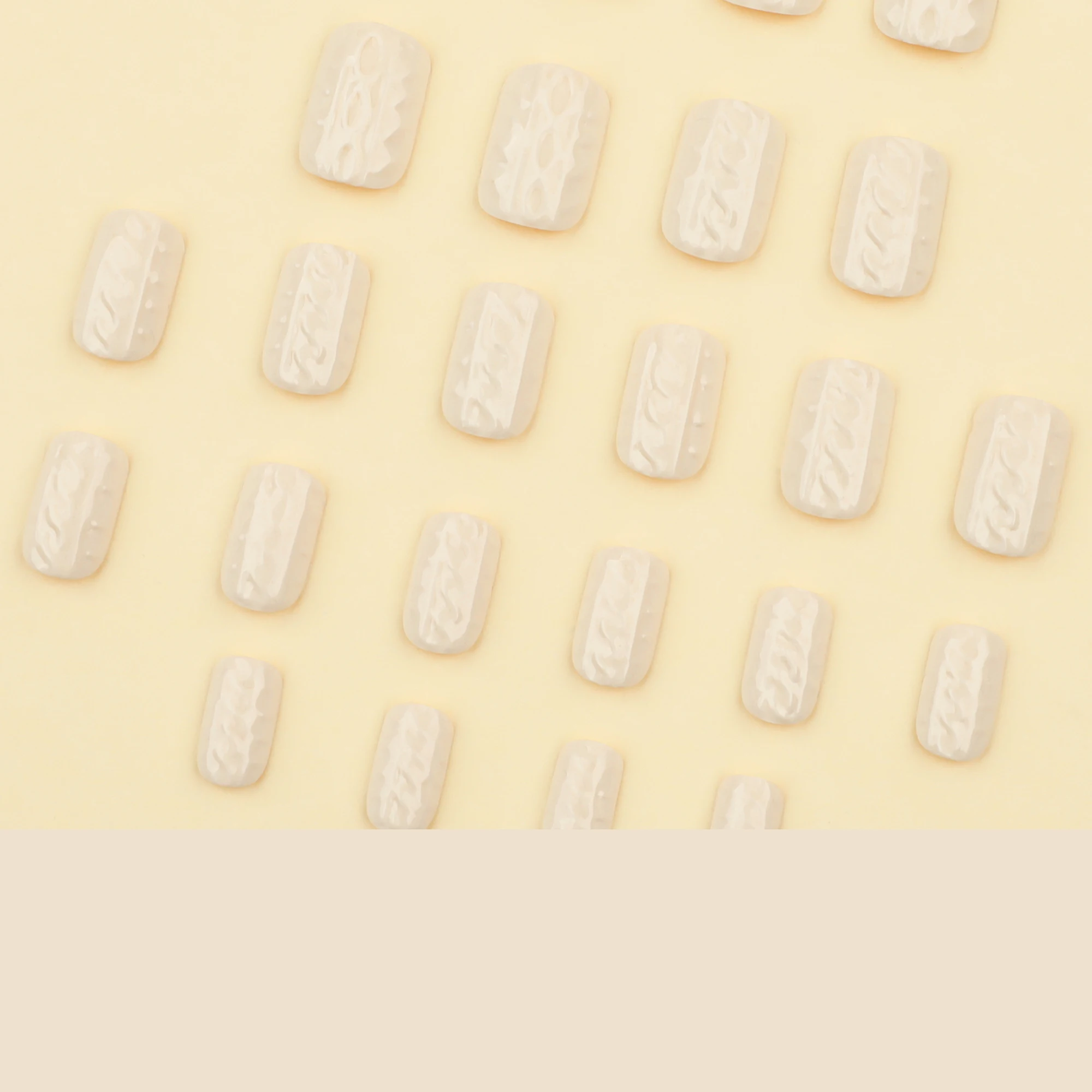 24 Pcs Milky White Solid Color 3D Short European square Shape Art Acrylic Press on Nails Artificial Fingernails False 3625
