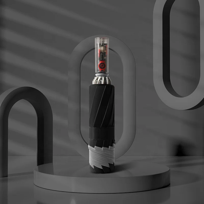 Safety Night Lighting Rain Big Size Double Umbrella With LED Handle and Reflective hemming Mechanical auto Reverse Fold Umbrella