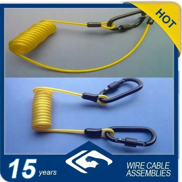 Double hook key chain yellow safety spring coil tool lanyard for safety