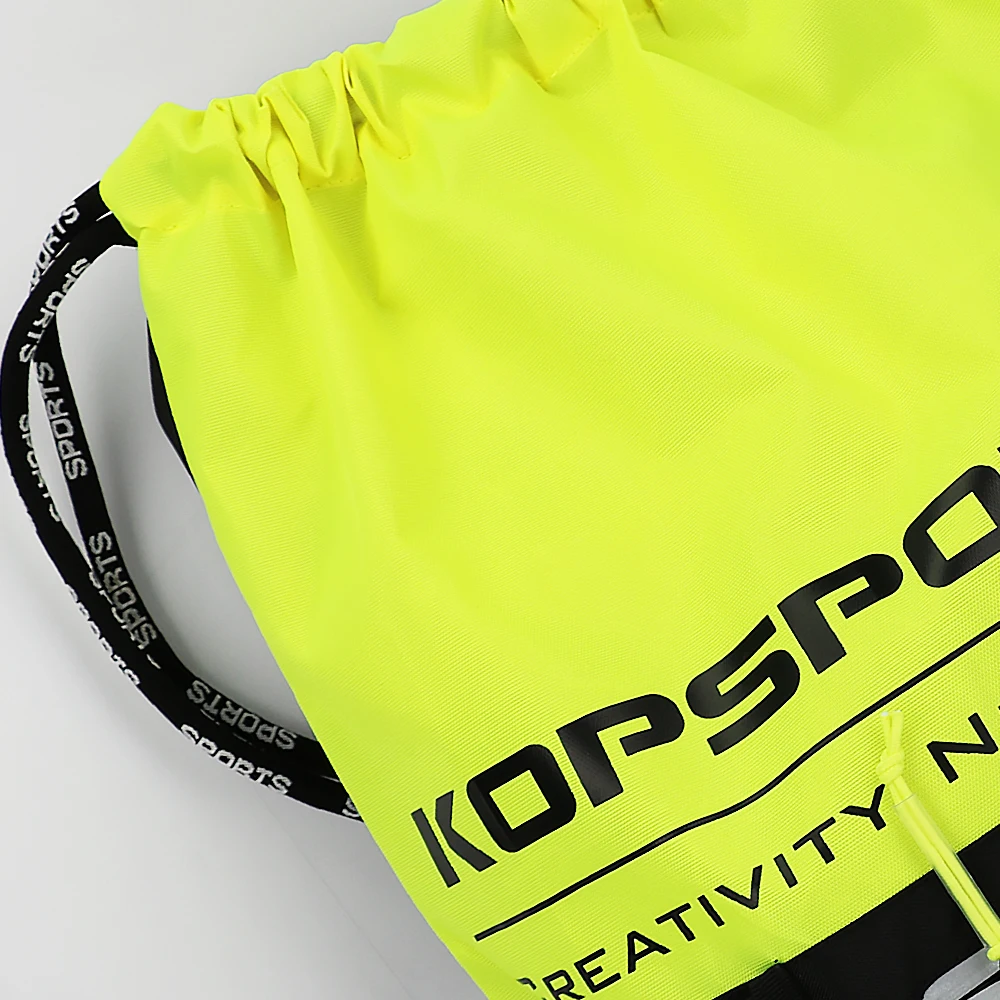 Kopbags Custom Logo Unisex Drawstring Bag Fashionable Plain Sport Gym Sack Pack with Nylon Lining Waterproof for Outdoor Usage