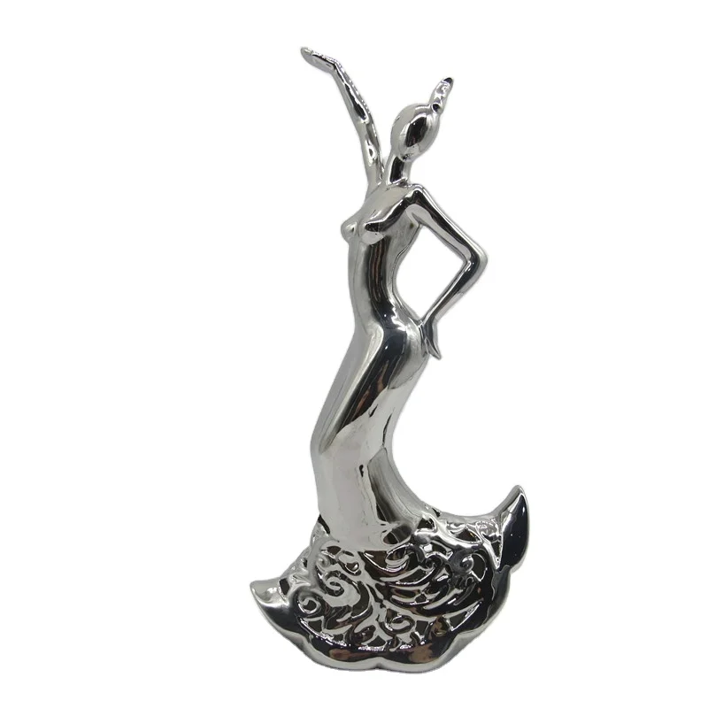 Home Gift Decoration plating Porcelain beautiful women Silvel Ceramic Decor Figure