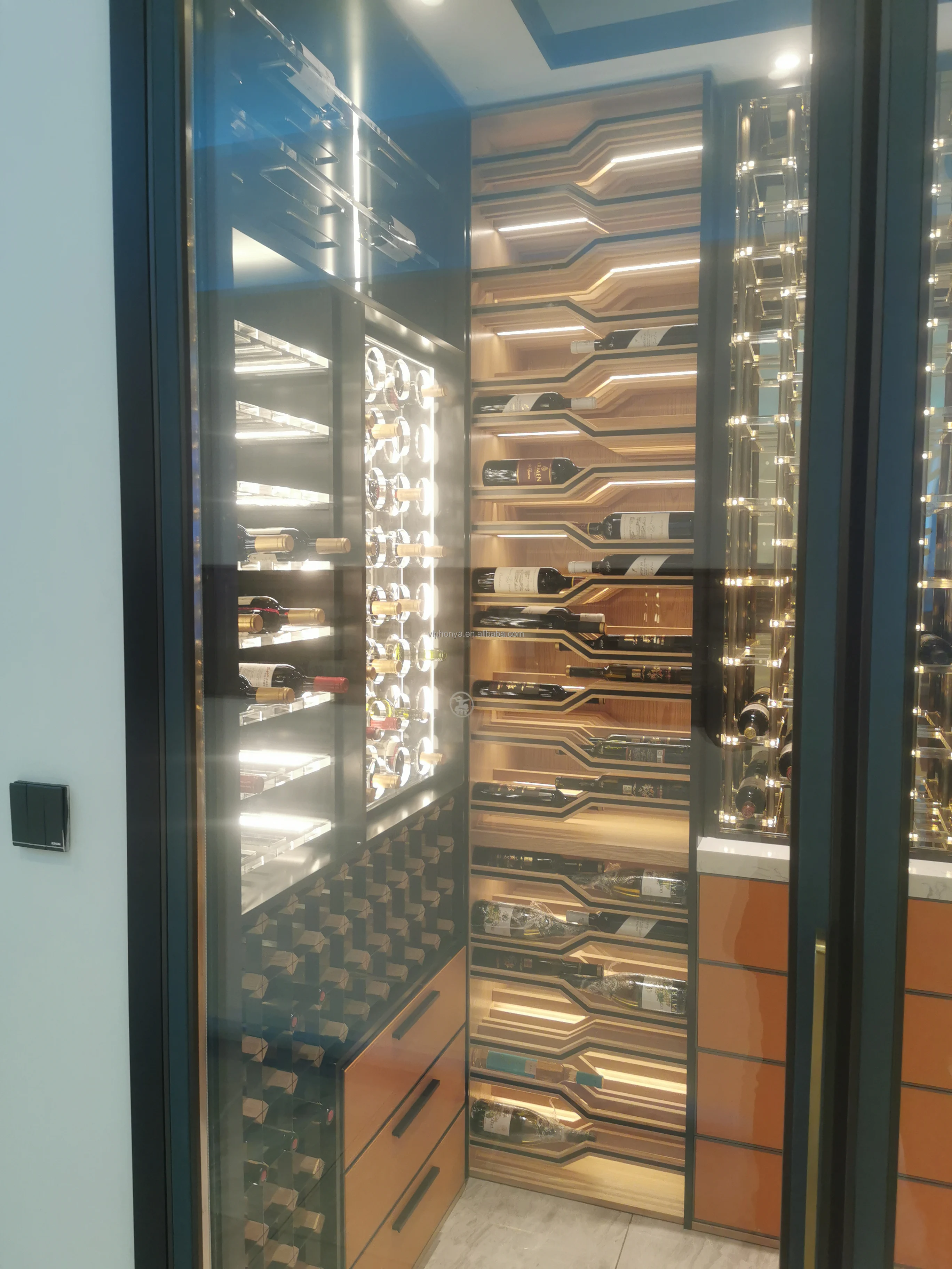 New Style Built In Storage Wine Caller Furniture Bar Temperature Controlled Wine Rack Cabinet with Cigar Drawer