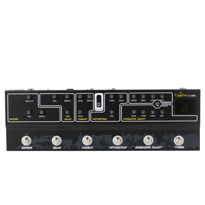 Caline C300 Multi Effect Pedal 6 Analog Effects Pedal Reverb Delay Chorus Distortion Overdrive Boost Tuner for Electric Guitar