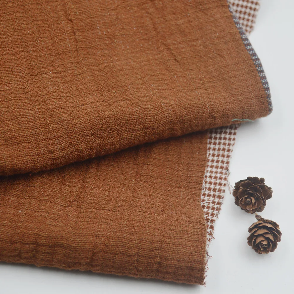 Новая ткань из окрашенной пряжи двухслойной шорты конопляной ткани с хлопком утолщенной льняной осенью и зимой в китайском стиле пальто брюк