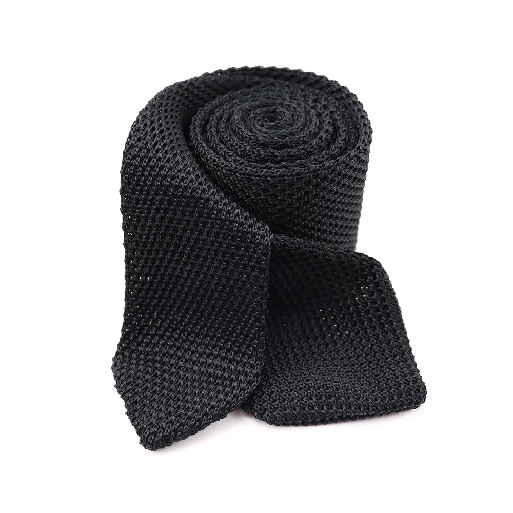 
Оптовая продажа, дизайнерский повседневный черный вязаный галстук с логотипом для мужчин 