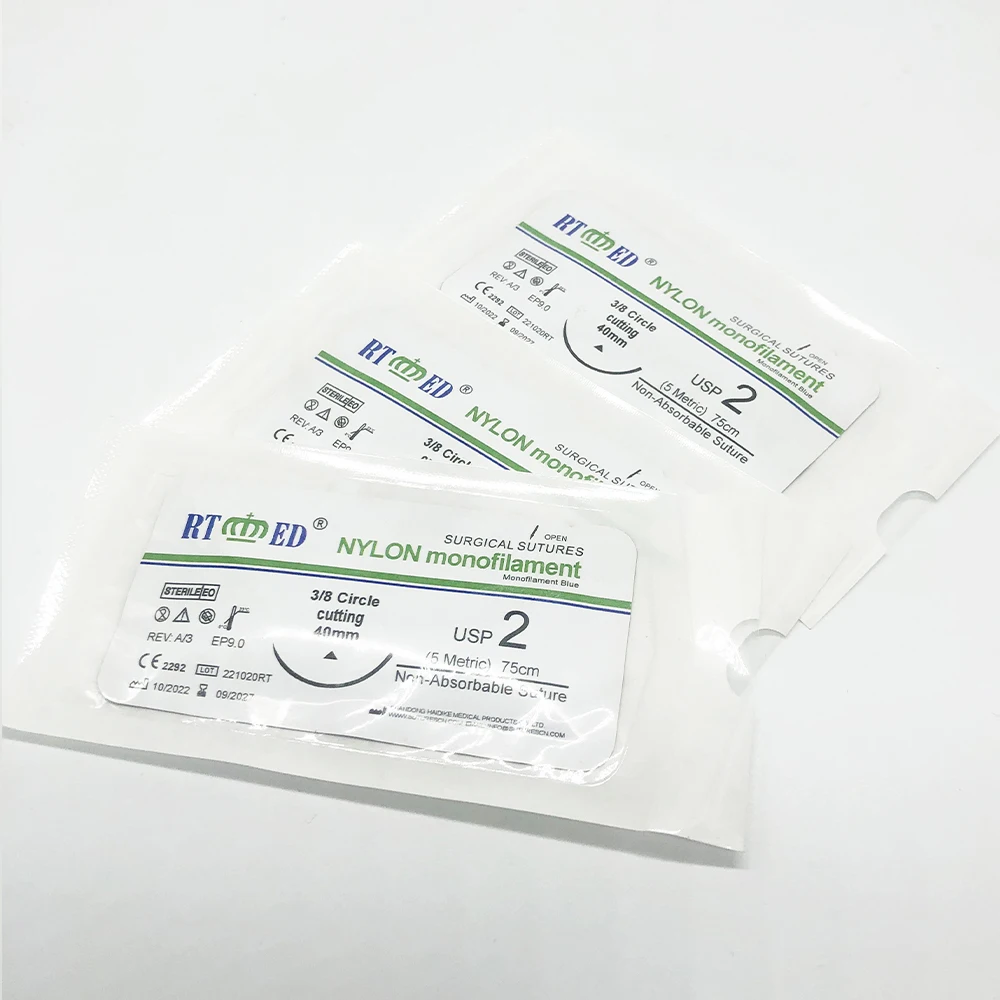 Disposable Medical suppliers Nonabsorbable sutures surgical needle with Soft Nylon thread