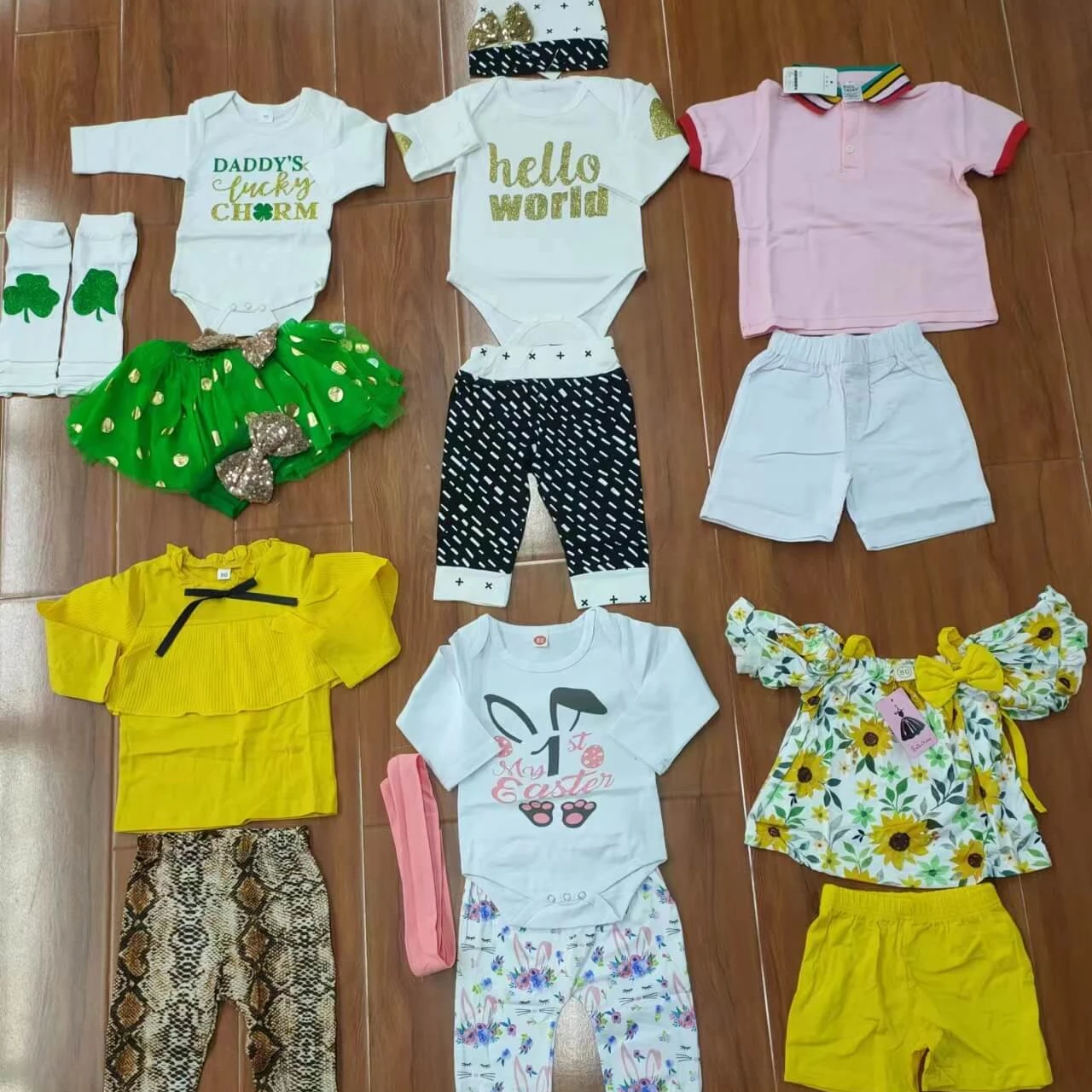 Оптовая продажа, Детские разноцветные хлопковые комплекты одежды для девочек и мальчиков