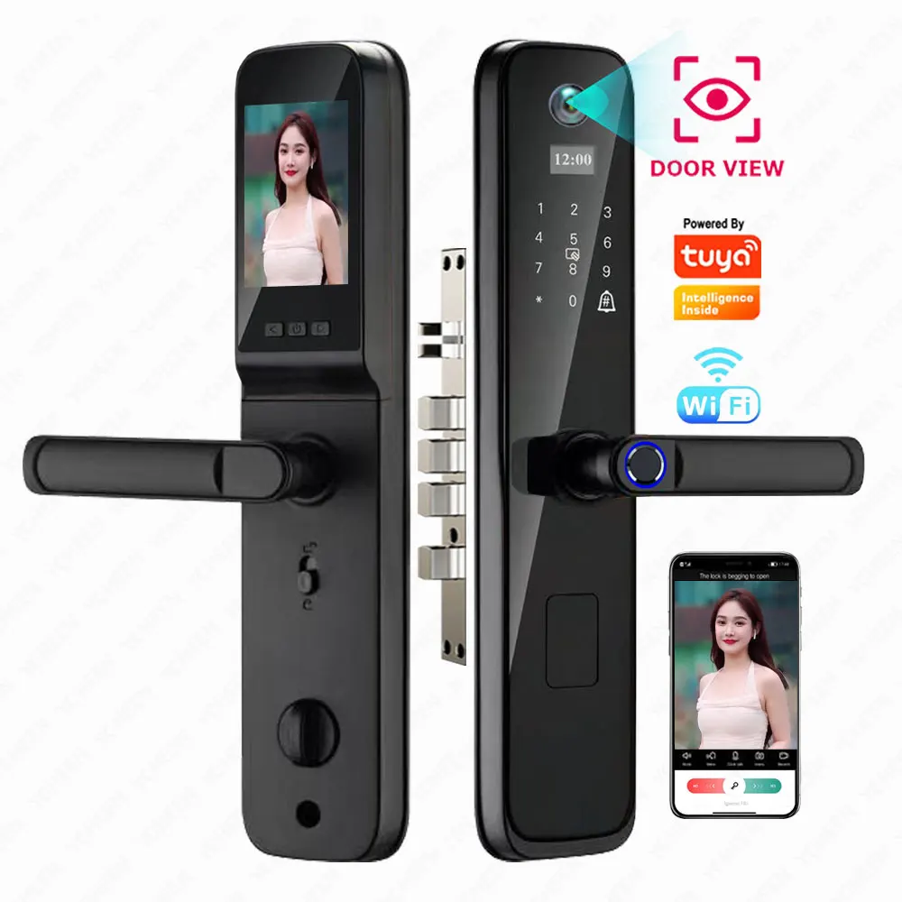 Two-way Voice Intercom Digital Smart Lock Tuya Wifi Remote App Unlock Electronic Door Lock Fingerprint Key Password Smart Lock