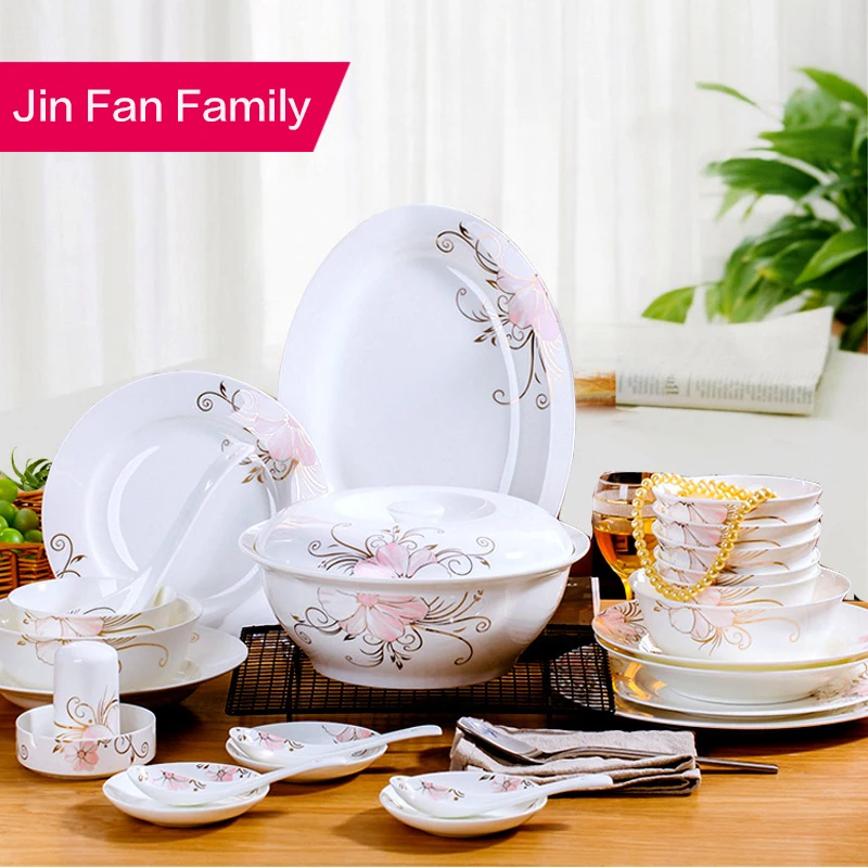 56pcs Bone China tableware set bowl plate set household ceramic tableware daily ceramic dinnerware set