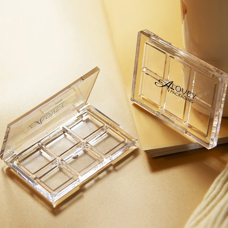 6 Color Transparent Rectangle Empty Eyeshadow Compact Case Plastic Eyeshadow Palette Packaging Clear Eyeshadow Case