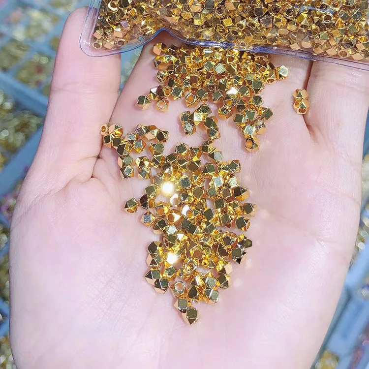 JS1225 Tiny Mini 2mm,3mm,4mm Gold Metal Faceted Cube Nugget Beads,4mm Square Cube Spacer Beads