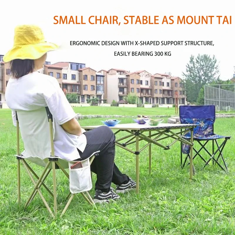 Hot Sale Oxford Cloth Side Storage Bag Design Chairs Black/White/Camouflage Blue Portable Camping Beach Foldable Chair