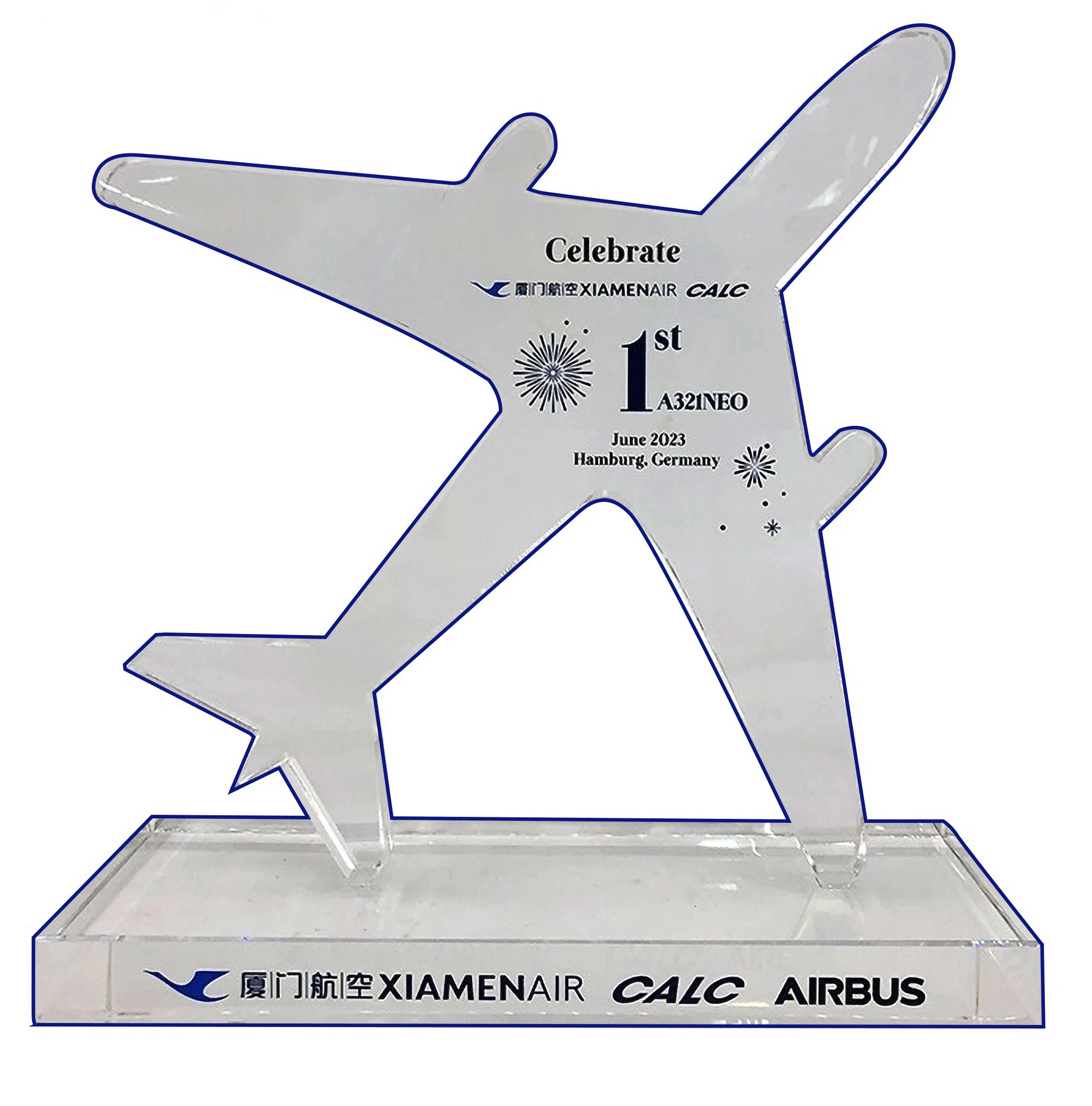 Jadevertu Plane model  Customized glass plaque Award Trophy  Annual ceremony Souvenir Gift Acrylic plane personalize