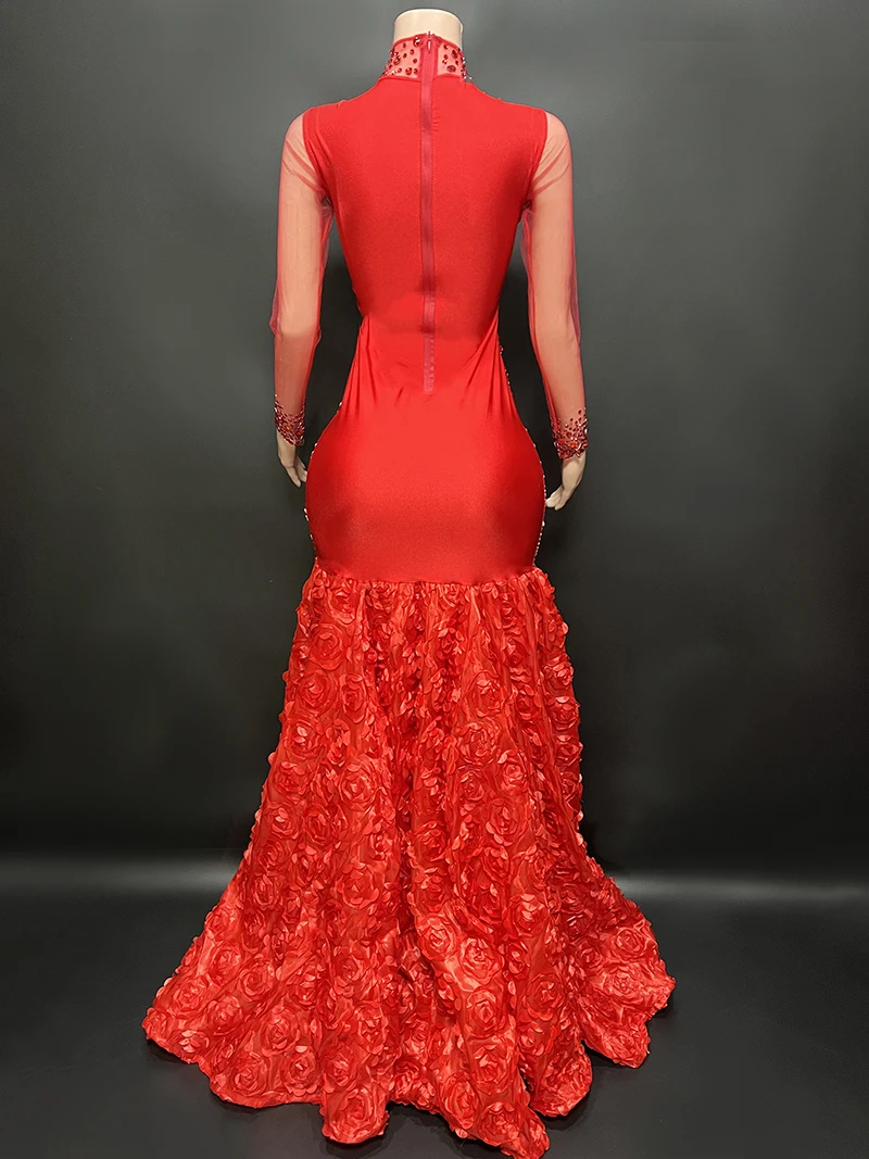 Rhinestone Customize New Arrivals Women Clothing Red Dresses Party Evening Elegant Sexy Long sleeve Sequin Dress Plus Size