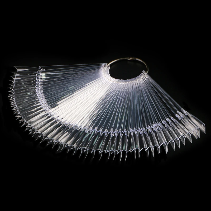 OEM/ODM 50 Tips Fan Shape Plastic Nail Color Display Tips Polish Board Display Practice Sticks with Metal Split Ring Holder