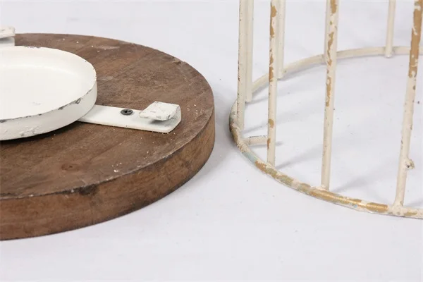 Luxury Hanging Design Iron Candlestick Ornament Creative Birdcage Retro Wooden Tray Candle Base Moroccan Lantern