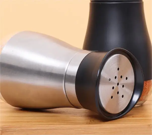 Hot Sale Salt and Pepper Shakers 120ml Glass Bottom Salt Pepper Shaker with Stainless Steel Lid for Kitchen Cooking Table