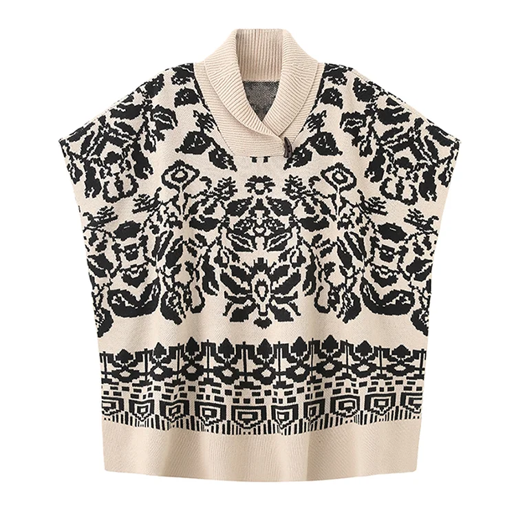 Lightweight Ladies Warm Feather Yarn Colorful Jacquard Kitted Vest Pullover Sweater Top