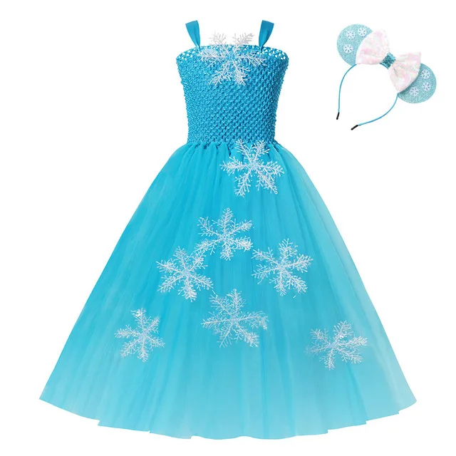
New Elsa Anna Tutu Dresses Girls Snow Queen Princess Party Costume Little Girls Birthday Fantasy Child Role Play Elsa Frocks 