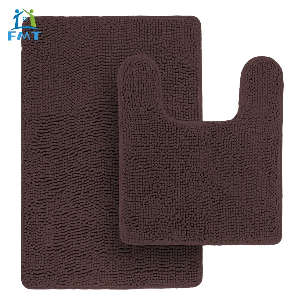 FMT Bathroom Mat Set 3 Pieces Non Slip Shaggy Chenille Soft Surface Bath Mat For Bathroom Water Absorbent Carpet