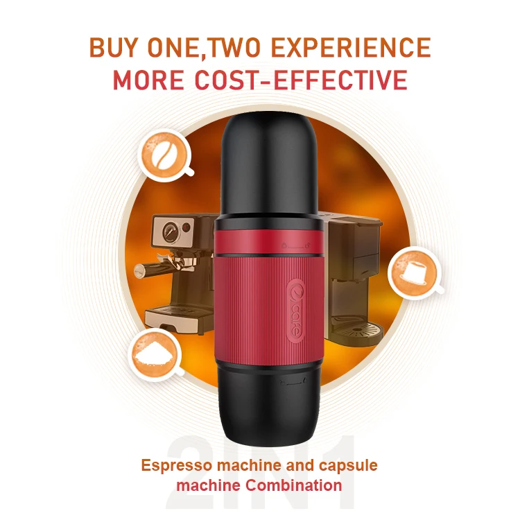 Outdoor hiking 80ml small semi automatic 12V usb car 2 in 1 portable coffee maker machine for capsules