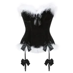Factory Wholesale Sexy Club Party Court Tunic Feather Plush Christmas Red Clothes Ball Bow Corset Bra Women Lingerie Bustier