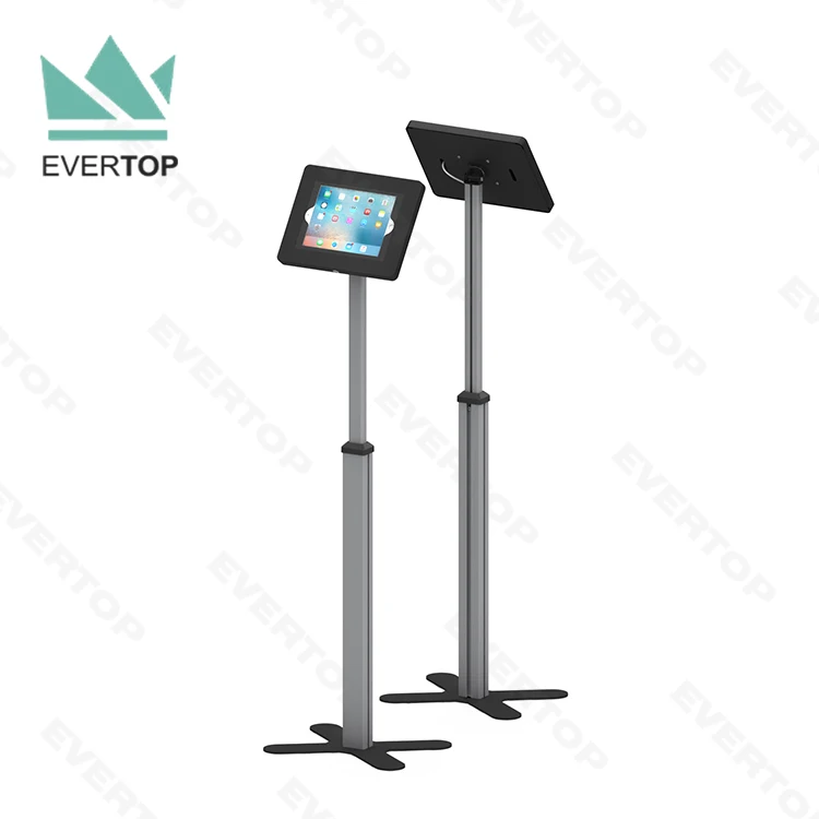 LSF03-C Telescopic Floor Tablet Security Stand Display Secure Enclosure Tablet Holder with lock Height adjustable for ipad Kiosk