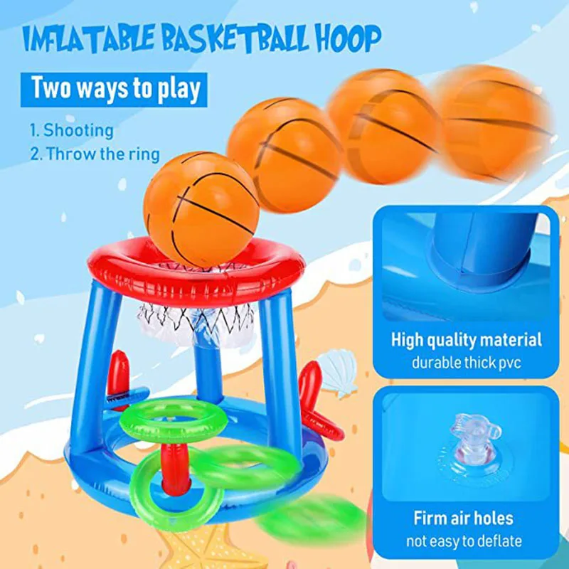 SanLead Inflatable Pool Float Set Volleyball Net & Basketball Hoops Balls Included for Kids and Adults Swimming Game Toy