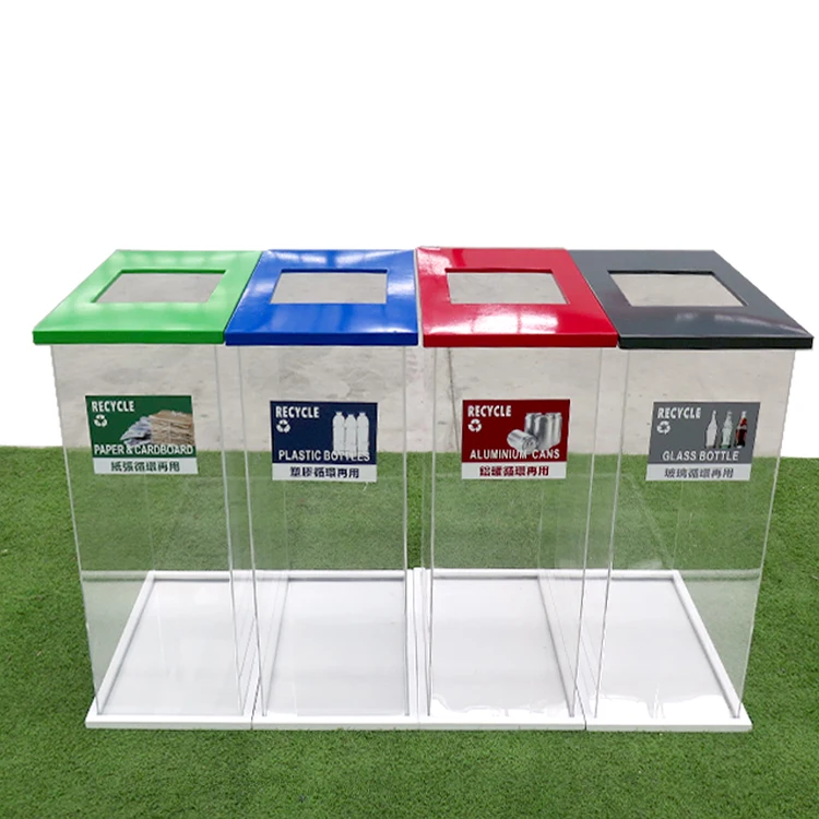 Custom Airport Anti-Terrorist Safety Transparent Dustbin 4 compartment transparent recycling bin