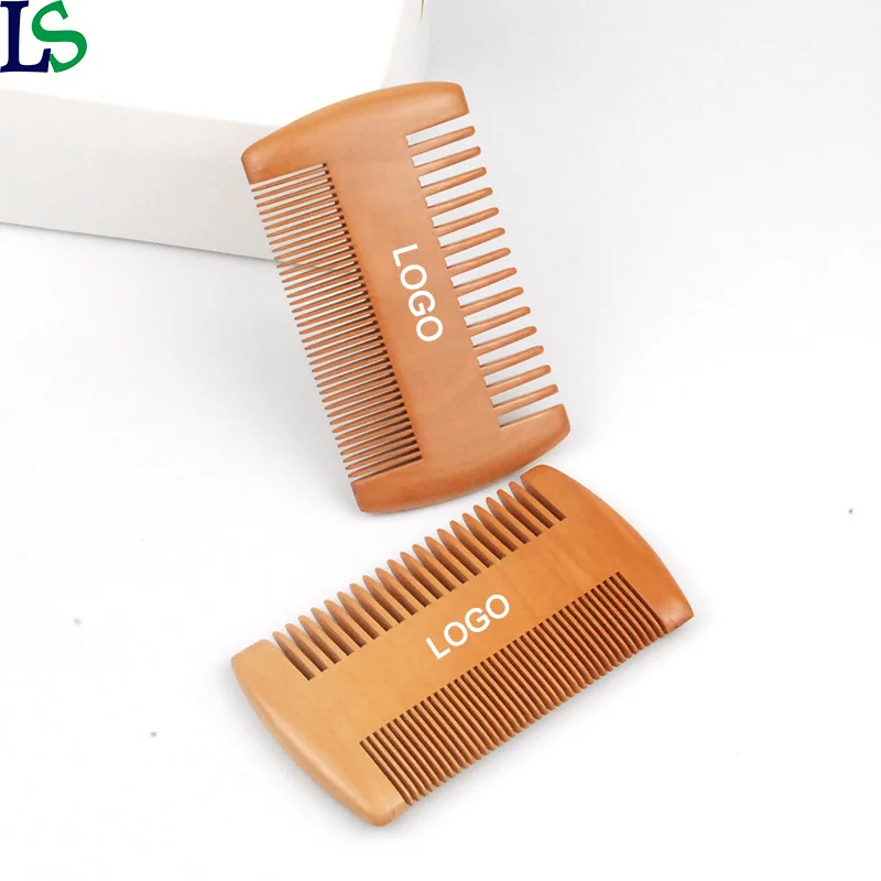 High Quality Custom Printing Logo Double Function Sided Hair Comb Natural Wood Beard Combs
