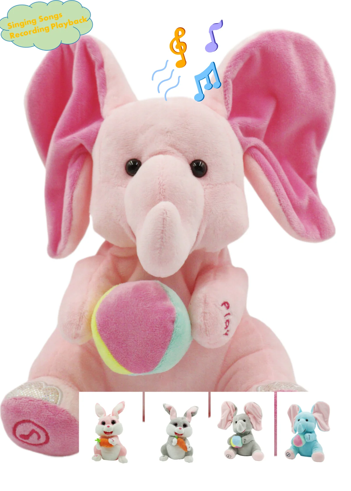Popular Products 2024 adorkable soft Interactive function record Elephant music talking toys stuff toys electronic plush toy